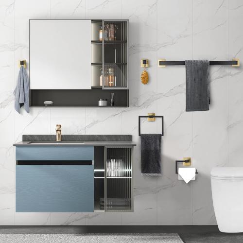 Color Black and Gold YACVCL 5 Pieces Bathroom Hardware Set, Black and Gold Towel Bar Set, 23.6 inch Towel Bar Hand Towel Holder Wall Mounted Stainless Steel