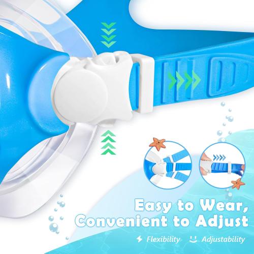 Freela Kids Swim Goggles Mask Tempered Glass Lens 180° View with Nose Cover
