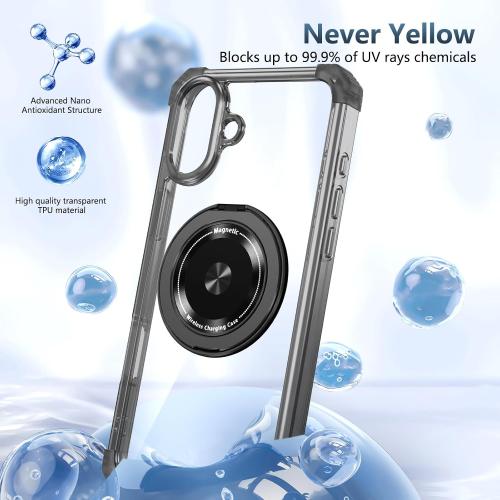 for iPhone 16 Plus Case Magnetic Compatible with MagSafe,with 2 Screen Protectors,Built-in Camera Cover Kickstand Ring,Military Grade Drop Shockproof Heavy Duty Protection Phone Bumper Black
