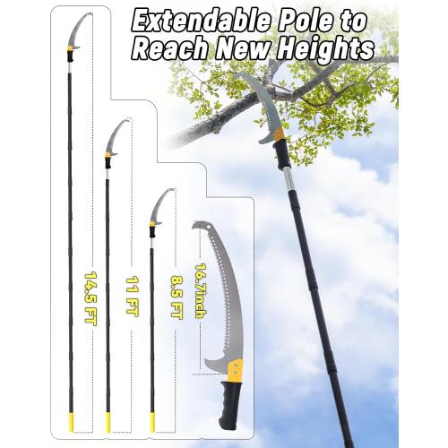 14.5FT Pole Saw with Adjustable Length for Tree Trimming, Lightweight Manual Pruning Saw with Mn Steel Blade, Long Extension Branch Cutter Pole Pruner for Yard, Garden, Patio & Forestry Use
