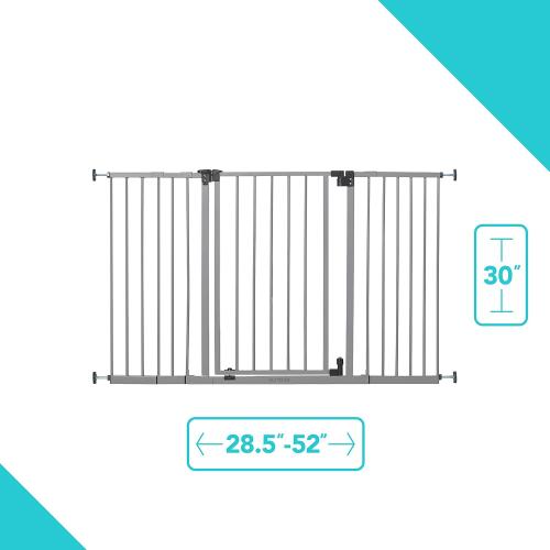 Summer Infant Secure Space Extra-Wide Pet and Baby Gate, 28.5 - 52 Wide, 30 Tall, Pressure or Hardware Mounted, Install In-Between Rooms, Doorways and Stairways, Auto-Close & Hold-Open Door - Grey