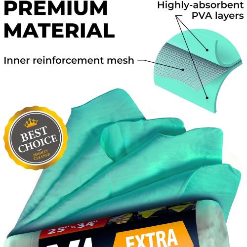 2 pk Size 34x25 Premium XL Shammy Towel for Car - 2pk (34”x25”) - Super Absorbent Chamois Cloth - Spots & Scratch-Free - Reusable Car Drying Towel