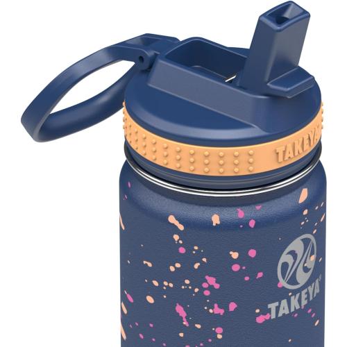 Takeya Actives Water Bottle with Straw Lid - Bottle with Double Stainless Steel Insulation - Dishwasher Safe & BPA-Free - Bottle with Straw Lid & Removable Bumper - 22 oz, Cool Ray