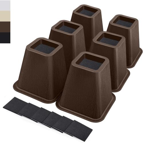 6 Inch Heavy Duty Bed Risers, Furniture Risers for Desk, Chair, Table or Sofa, Couch Lift Risers, Supports up to 2200 lbs per Leg(6 Pack Brown)
