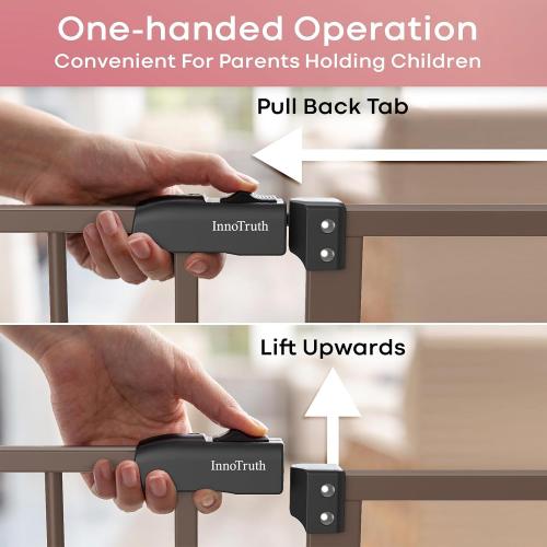 InnoTruth 29.5–40.75 Baby Gate for Stairs, 30 Tall Dog Gates for Doorways & Hallways, Safety Gate for Kids & Pets, Pressure-Mounted Walk-Through with Dual Lock & 2-Way Swing, Brown