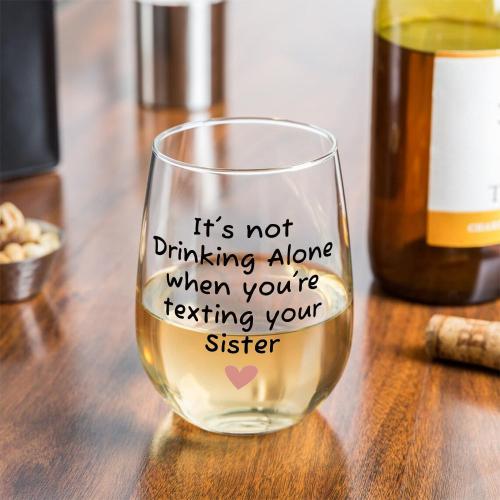 Fatbaby Funny Wine Glass Gifts For Sisters Besties Best Friends Women, Humorous Christmas Birthday Mother's Day Gifts Stemless Wine Glass for Sister Wine Lovers 15 OZ