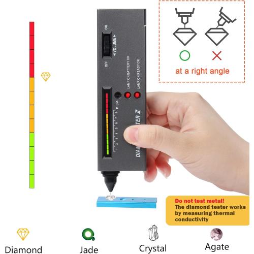 Black MIUONO Diamond Tester, Professional Diamond Gem Tester Pen with 10x Magnifier and Tweezers for Novice and Expert (Battery Included)