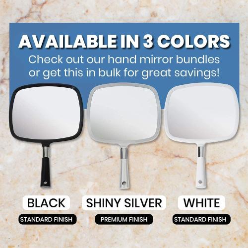 MIRRORVANA® Large Hand Held Mirror with Comfy Handle for Women and Men - Personal Barber Haircut Mirror to See Back of Head - Espejo de Mano - 9 x 13 (White)