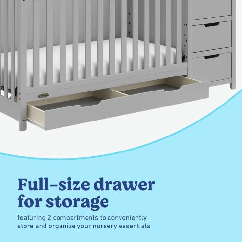Graco Hadley 5-in-1 Convertible Crib & Changer (Pebble Gray) – GREENGUARD Gold Certified, Fits Standard Crib Mattress, Converts to Toddler Bed and Full Bed, 4 Adjustable Mattress Heights