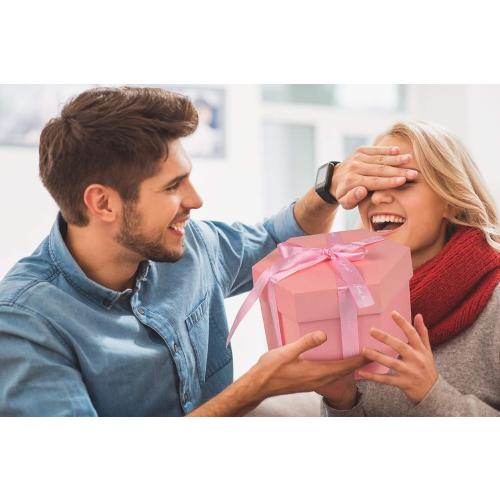 RECUTMS Explosion Gift Box, Handmade Exploding Photo Album Mothers Day Gifts,Gift Box with 6 Faces for Boyfriend, Girlfriend, Wedding, Birthday Party, Memory Box(Pink-6 Sides)