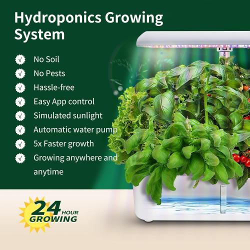 Hydroponics Growing System Indoor Garden, Indoor Gardening System with 14 Pods, WiFi Indoor Herb Garden, Herb Garden Kit with LED Grow Light, Adjustable Height Up to 16.5, Auto Pump, 5L Water Tank