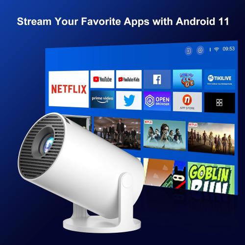 [2025 New] HY300PRO  Smart 4K Projector WiFi Bluetooth, Salange Mini Projector Android 11.0, Short Throw Projector 1080P HD, 180° Adjustable, Auto Keystone Correction, Outdoor Movie Projector Portable
