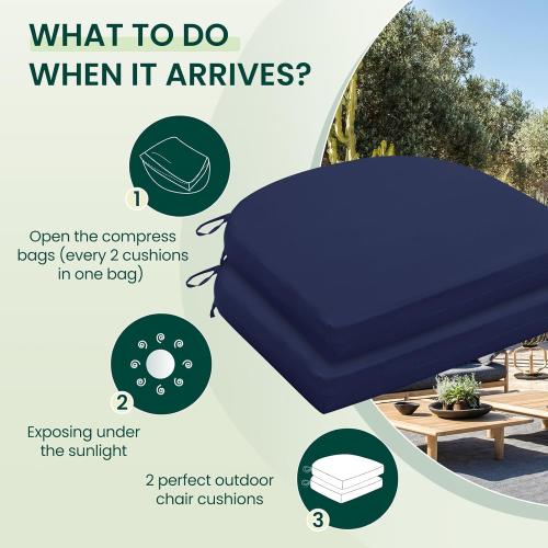 HARBOREST Outdoor Chair Cushions Set of 2, Water Resistant Patio Chair Cushions with Ties, Outdoor Seat Cushions for Patio Furniture, 17x16x2, Navy