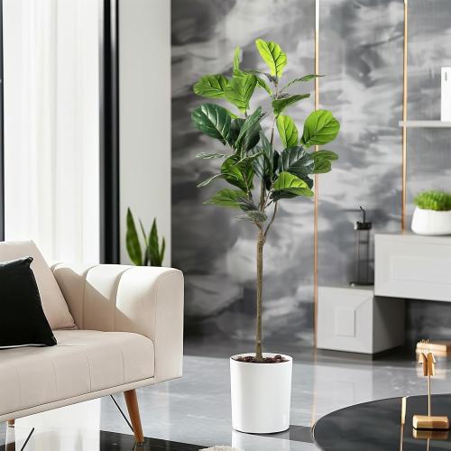 Artificial Fiddle Leaf Fig Tree, 5FT Faux Ficus Lyrata Plant Tall Fake Tree for Home Decor Artificial Tree for Indoor Office Living Room (Fiddle Leaf Fig Tree, 5 FT)