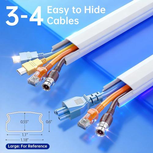 Delamu Cord Hider, Cord Covers for 3-4 Wires on Wall, Large Cable Hider Cable Management, Easy Set up Wire Hiders Wire Covers for Cords on Wall, TV Cables Cover Raceway, 6X W1.18 H0.67in, White