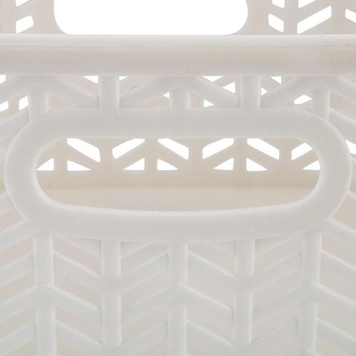 Simplify Small Herringbone Bin Storage Tote Basket Organizer Decorative, Good for Closets, Countertops, Desks, Dressers, Accessories, Cleaning Products, Sports Equipment, Toys, White