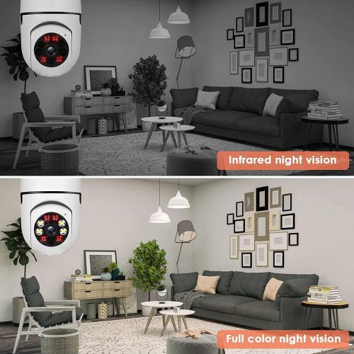 Bulb Security Camera 2.4GHz Wireless, 360°2K Tuya Smart Indoor 3MP Camera, Full Color Night Vision & Motion Tracking, AI Human Detection, Audible Alarm, Alexa/Google Home, Solar Powered