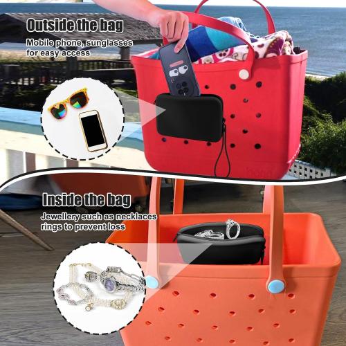 Silicone Phone Holder for Bogg Bag, Soft Silicone Insert Wallet Charm with 2 Pcs Key Holder for Bogg Bags Accessories, Attachment for Bogg Beach Bags Tote Bag Fits for iPhone Android Phones (Black)
