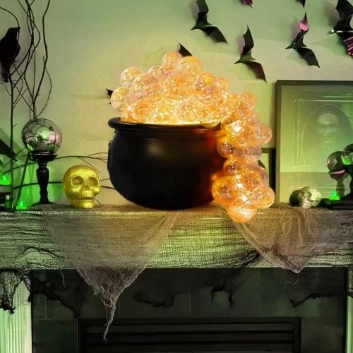 Halloween Cauldron Bubbling Cauldron with LED Light USB Charging Pot DIY Plastic with Clear Balls, String Light ＆ Cotton Kit for Halloween Decor, Pot