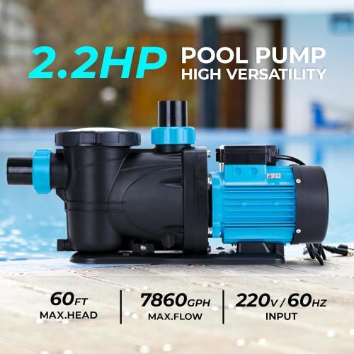 In/Above Ground Pool Pump, High Flow Powerful Self Priming Pool Pump, 2.2HP 6950 GPH 220V