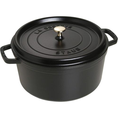 Black STAUB Cast Iron Dutch Oven Round Cocotte, Made in France, Black Matte