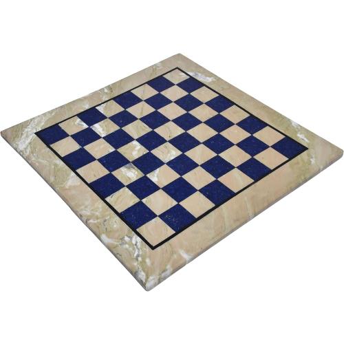 15x15 Marble and Lapis Lazuli Stone Chess Board - Handcrafted Luxury Game Board for Chess Enthusiasts and Collector