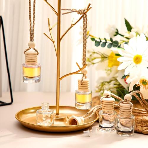 BBTO 100 Pcs Car Air Fresheners Diffuser with Wooden Empty Aromatherapy Diffuser Clear Fragrance Holder Pendant Hanging Perfume Fresheners Bottles for Car Decor(Clear Classic)