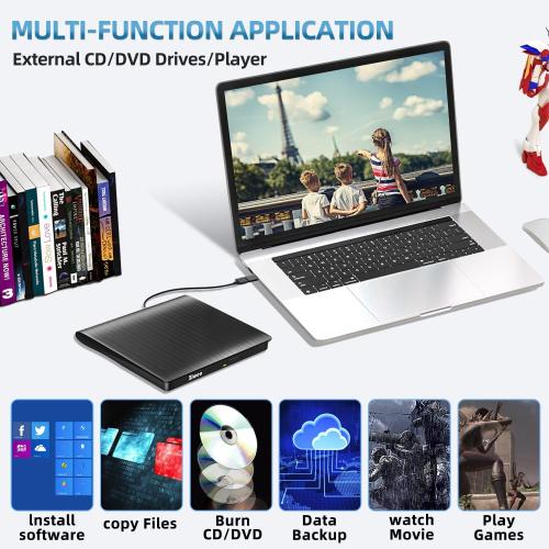 External DVD Drive USB 3.0 Type-C CD Burner Portable CD  /-RW Drive DVD Player for ROM Rewriter Burner Compatible with Laptop Desktop PC Windows MacBook Linux Mac OS