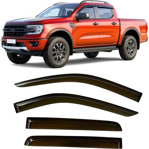 2024-2026 Tape-On Rain Guards for Ford Ranger Side Window Visor Deflectors XL XLT Lariat Raptor Tinted Shades 2025