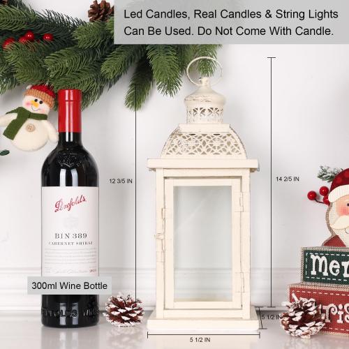 DECORKEY Lantern Decorative Indoor&Outdoor, 14.4'' Large Metal Candle Lanterns, Vintage Hanging Candle Holders Farmhouse Shelf Wedding Front Porch Patio Decor, Christmas Halloween Decorations for Home