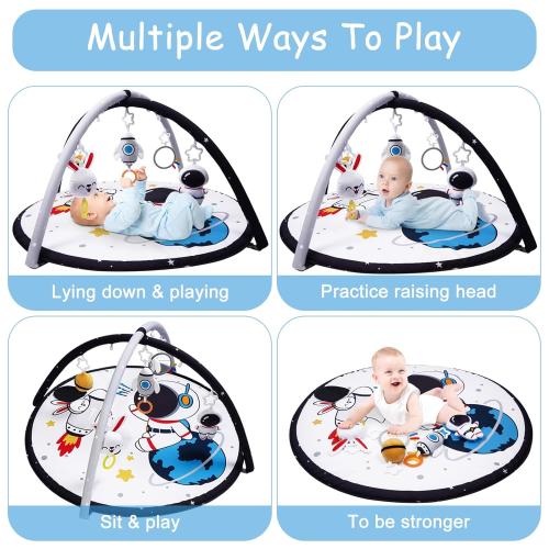 Rocket Theme Lovvie & Joy Baby Play Activity Gym Tummy Time Mat for Newborn Infant,Baby Gyms & Playmats for Babies 0-6 9 12 Months with 5 Toys for Early Sensory Exploration and Motor Skill Development Space