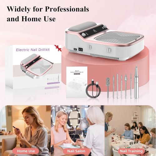 2-in-1 Nail Dust Collector & Electric Nail Drill File, Cordless Nail Machine with Stepless Speed Forward Reverse, 5 Suction Mode 4000RPM Dust Collector Nail Tech 6000mAh Rechargeable for Home Salon