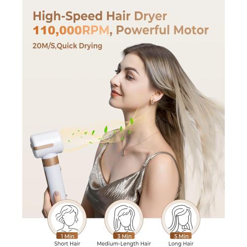 UKLISS Hair Dryer Brush 7 in 1，110000 RPM Hair Dryer with Diffuser for Curly & Twisted Hair Professional Ionic Brush Blow Dryer for Salon-Quality Styling, White Gold