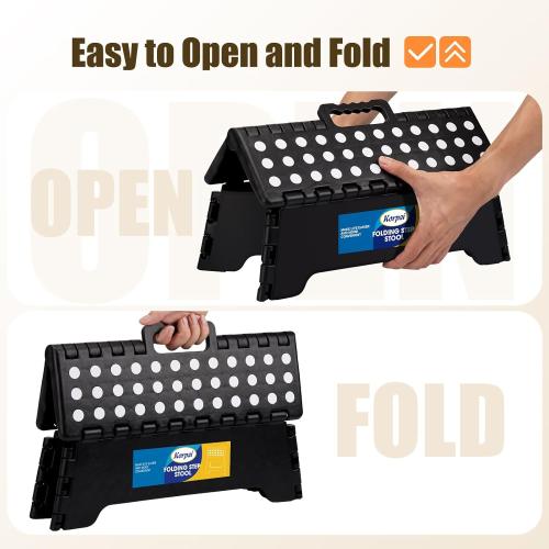 Korpai 5 Folding Step Stool for Adults and Kids 15-Inch Extra Wide Stool Holds Up to 300 lbs,Non-Slip Folding Stools with Handle,Compact Plastic Foldable Step Stool for Bathroom,Kitchen,ect