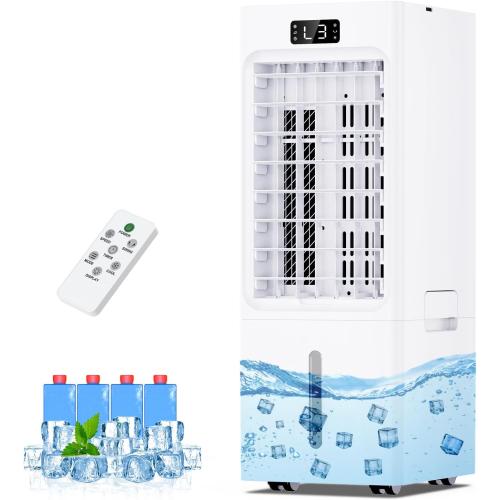 Swamp Cooler, 6L Windowless Portable Air Conditioners, 4 Modes & 3 Speeds, 3-IN-1 Evaporative Air Cooler with 4 Ice Packs, 12H Timer, Remote, Auto Oscillating, Quiet Cooling Fan