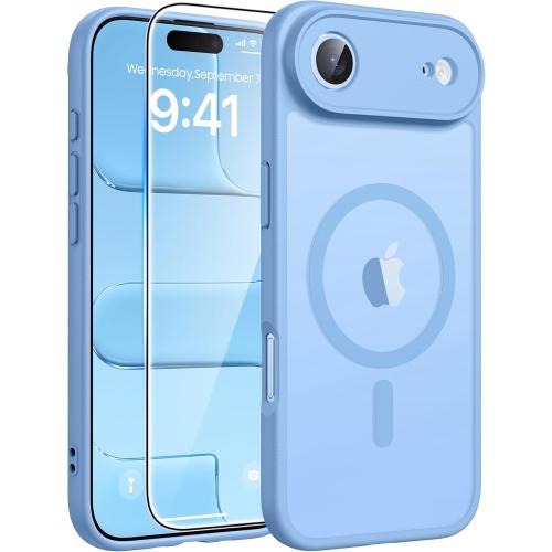 FNTCASE for iPhone Air Case: [Compatible with Magsafe] Translucent Matte Cases with [Full Camera Protection] [Screen Protector] Military Grade Shockproof Protective Phone Cover - Light Blue