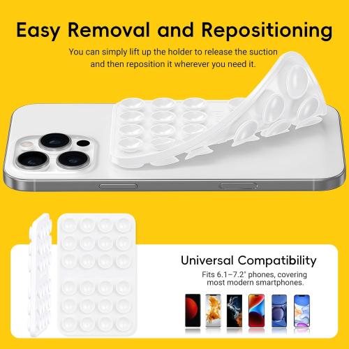 Anteel Double-Sided Silicone Suction Phone Case Mount, Enhanced Suction Cup Power and Thickened Grip for Selfies and Videos, Durable, Hands-Free Non Slip Accessories, 2.36x3.66 (Rose)