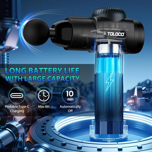 Black TOLOCO Massage Gun, Deep Tissue Back Massage for Athletes for Pain Relief, Percussion Massager with 10 Massages Heads & Silent Brushless Motor, Gifts for Fathers Day, Black