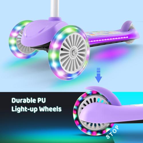 TONBUX Kids Scooter for Ages 3-8, Toddler Scooter with Light-Up Wheels, Adjustable 4-Level Height 3-Wheel Scooters for Kids, Lean-to-Steer Design