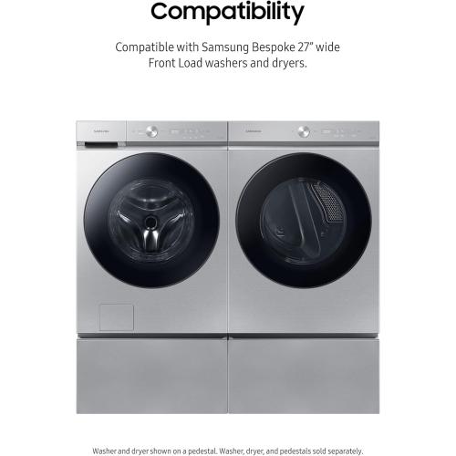 SAMSUNG 27-Inch Bespoke Front Load Washer Dryer Pedestal Stand w/ Pull Out Laundry Storage Drawer, WE502NT, Silver Steel