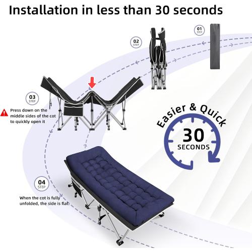Fragess Portable Camping Cot, Sleeping Cot for Adult, 28 Extra Wide Heavy Duty Folding Cot Max Load 600LBS with Thick Mattress, Portable Camping Bed for Camp Outdoor/Office, Home Nap (Blue)