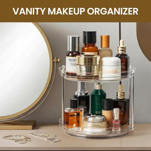 2 Set 2 Tier Non-Skid Acrylic Lazy Susan Turntable Organizer - Rotating Spice Rack - Spinning Organization for Kitchen, Pantry, Countertop, Closet, Bathroom, Vanity, Medicine Cabinet Organizing,9.25''
