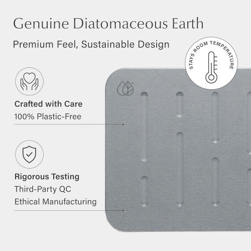 Dorai Home Stone Bath Mat - Premium Diatomaceous Earth Bath Floor Mats with Non-Slip Base, Fast-Drying Modern Shower Mat for Bathroom | Rain Ash - 23.6x15.4