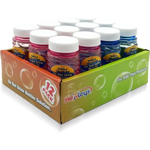Bubble Gun Refill Solution Bottles (12 Pack of 2oz Bottles) Compatible with Most Bubble Shooter Guns Safe and Non-Toxic, Wand Not Included, Colors May Vary