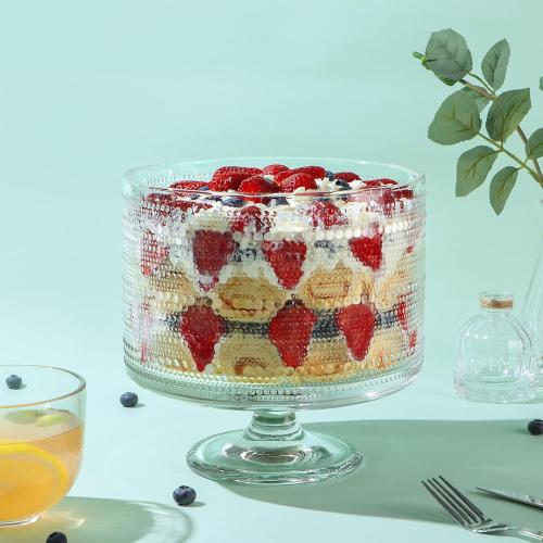 MDLUU Glass Trifle Bowl with Pedestal, 3.43qt Footed Dessert Stand, Vintage Centerpiece Bowl for Layered Cakes, Fruits, Salad (Raindrop Pattern)