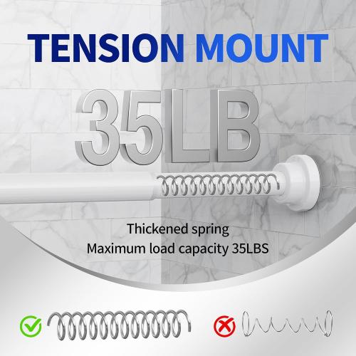 Mcrbeay Shower Curtain Rod, 1 Diameter Heavy Duty Tension Shower Rod, Non Slip Adjustable 28-74 inch No Drill Shower Curtain Rods Spring Tension For Bathroom, Shower Stall, No Rust, White