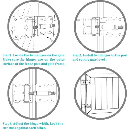 Self Closing Gate Hinges, Heavy Duty for Vinyl/Wood/Metal Fence, Pack of 2, with Slef-Tapping Screws and Adjuster Tool
