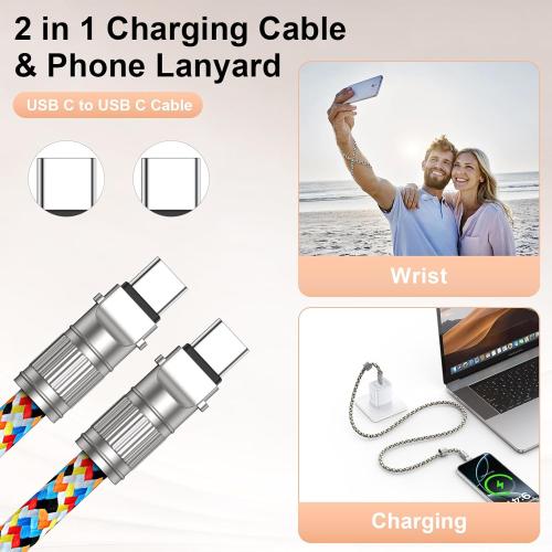 Phone Lanyard Built-in USB-C to USB-C Fast Charging Cable, 2Pack 65W High Speed Nylon Data Transfer Cord Crossbody Wrist Strap for iPhone 17 16 15,Samsung S25 S24 Ultra/FE,Moto Razr/Edge 2025,Pixel 10