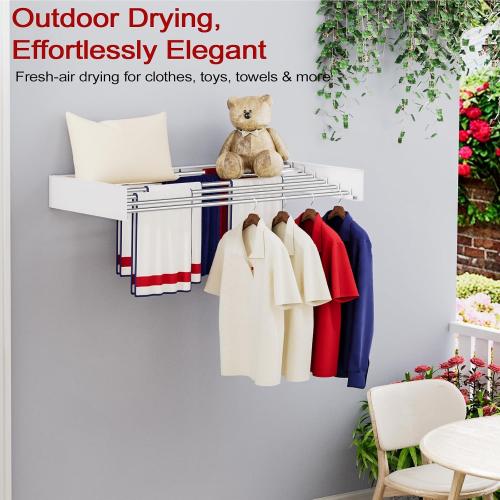 Wall Mounted Drying Rack 40, Foldable Laundry Drying Rack with Stainless Steel Rods, Retractable Laundry Space Saver for Indoor & Outdoor Use, Include Wall Template