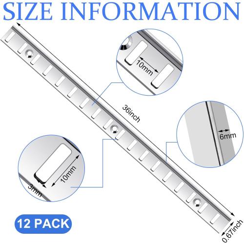 12 Pcs 36 Inch Shelf Pilaster Metal Mortise Mount Pilaster Strip Adjustable Shelf Standards for Wall Shelving System Closet Organization Storage, Silver (Silver)